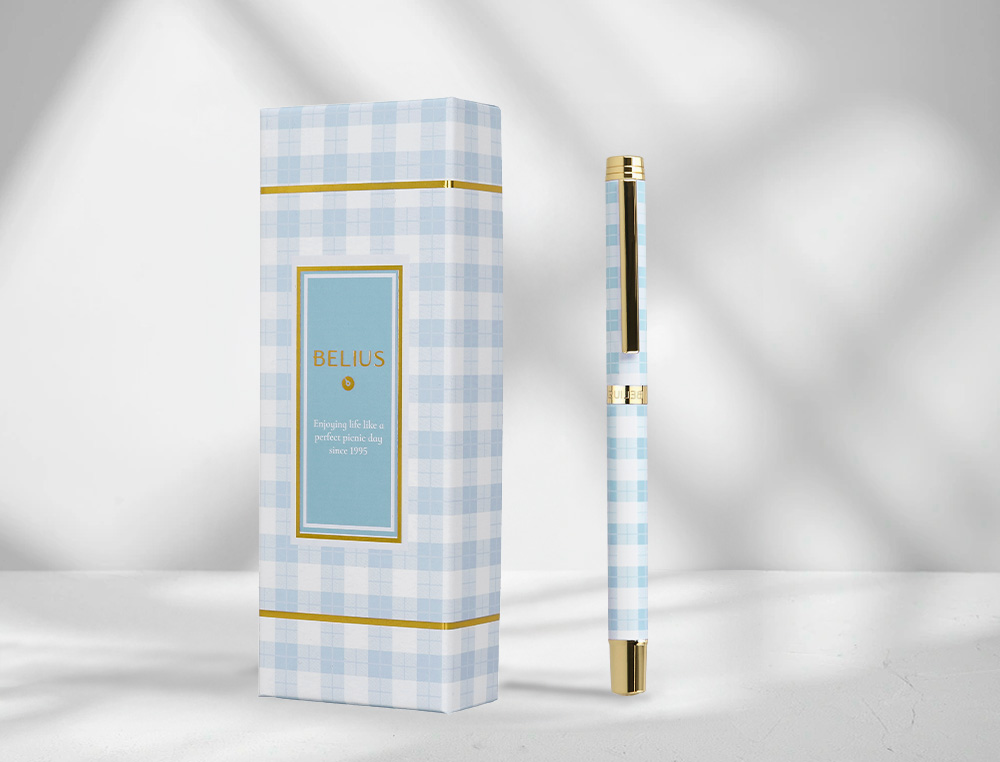 ROLLER BELIUS PICNIC ALUMINIO COR AZUL CELESTE DOURADO TINTA COR PRETO CAIXA DE DESIGN