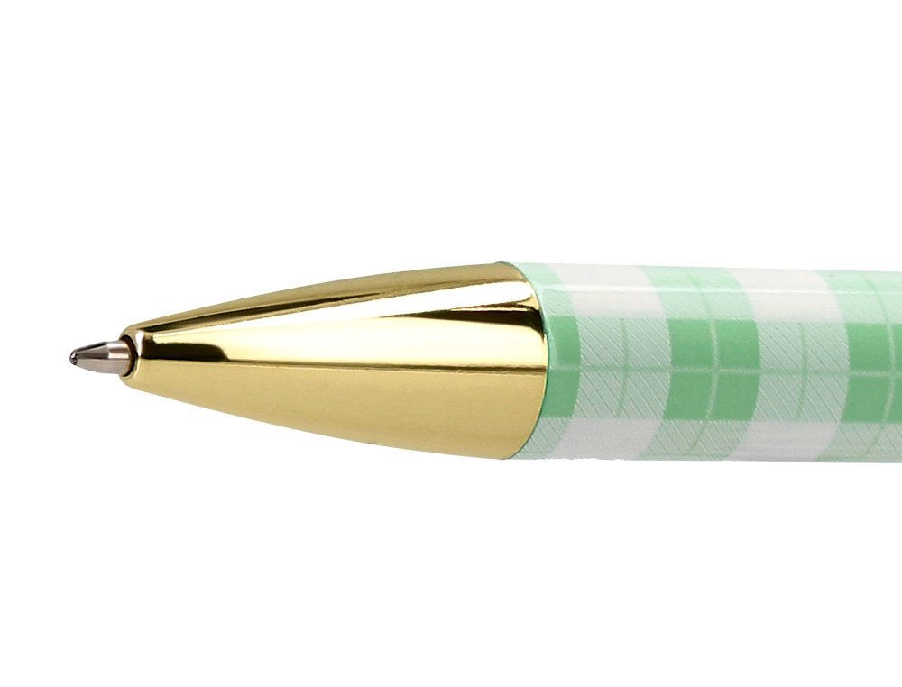 ESFEROGRAFICA BELIUS PICNIC ALUMINIO COR VERDE DOURADO TINTA COR AZUL CAIXA DE DESIGN