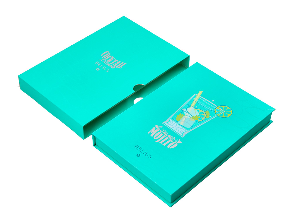 ESFEROGRAFICA E PORTA CARTOES BELIUS COCKTAILS MOJITO ALUMINIO VERDE PRATEADO RELEVO TINTA COR AZUL CAIXA DE DESIGN