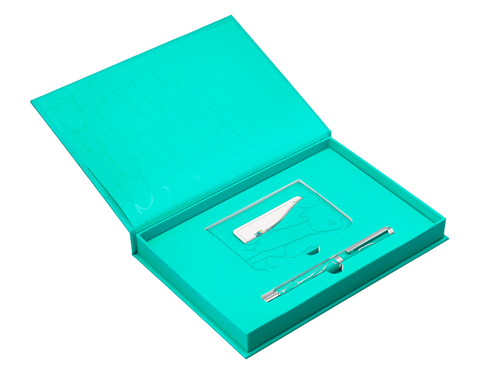 ESFEROGRAFICA E PORTA CARTOES BELIUS COCKTAILS MOJITO ALUMINIO VERDE PRATEADO RELEVO TINTA COR AZUL CAIXA DE DESIGN