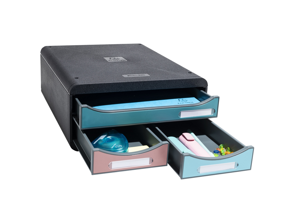BLOCO CLASSIFICADOR DE SECRETARIA EXACOMPTA SKANDI DIN A4+ POLIPROPILENO RECICLADO 3 GAVETAS CORES SORTIDAS 347X278X130