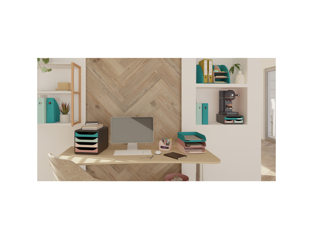 BLOCO CLASSIFICADOR DE SECRETARIA EXACOMPTA SKANDI DIN A4+ POLIPROPILENO RECICLADO 3 GAVETAS CORES SORTIDAS 347X278X130