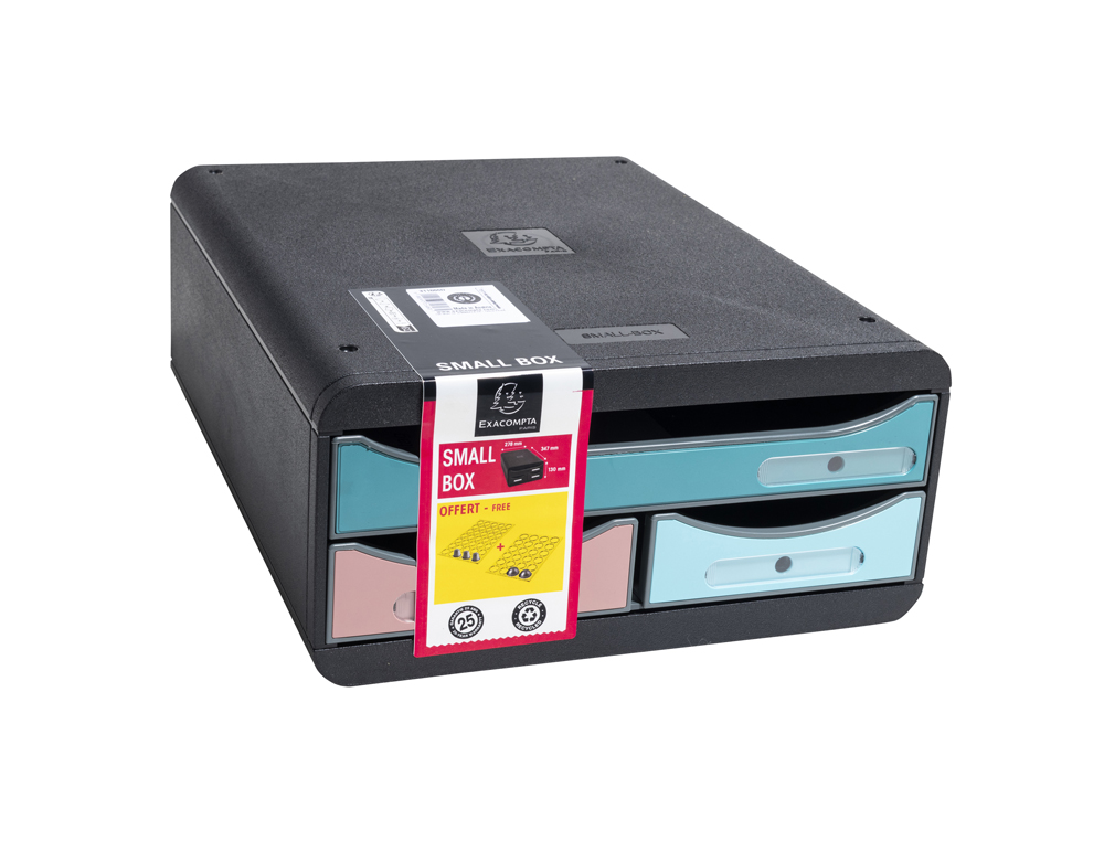 BLOCO CLASSIFICADOR DE SECRETARIA EXACOMPTA SKANDI DIN A4+ POLIPROPILENO RECICLADO 3 GAVETAS CORES SORTIDAS 347X278X130