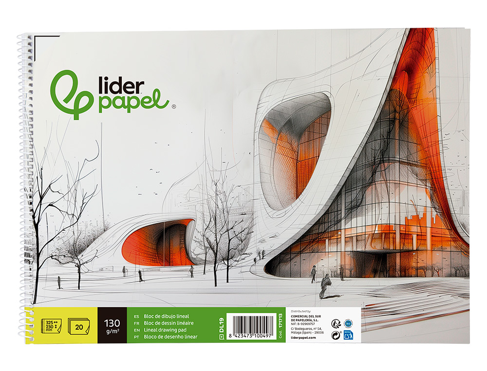BLOCO DE DESENHO LIDERPAPEL LINEAR VANGUARDA 230X325MM 20 FOLHAS 130 GR COM ESQUADRIA PERFURADO