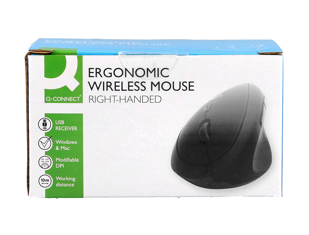 RATO Q-CONNECT OTICO SEM FIOS ERGONOMICO VERTICAL DPI 800/1200/1600 PILHA AA PRETO