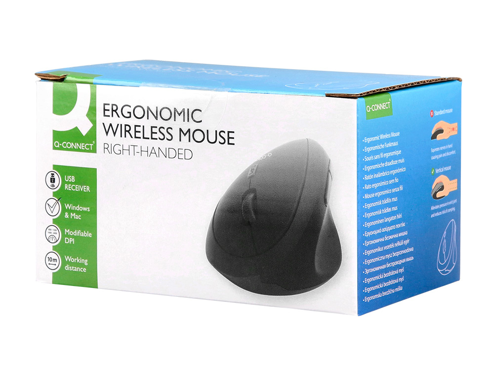 RATO Q-CONNECT OTICO SEM FIOS ERGONOMICO VERTICAL DPI 800/1200/1600 PILHA AA PRETO