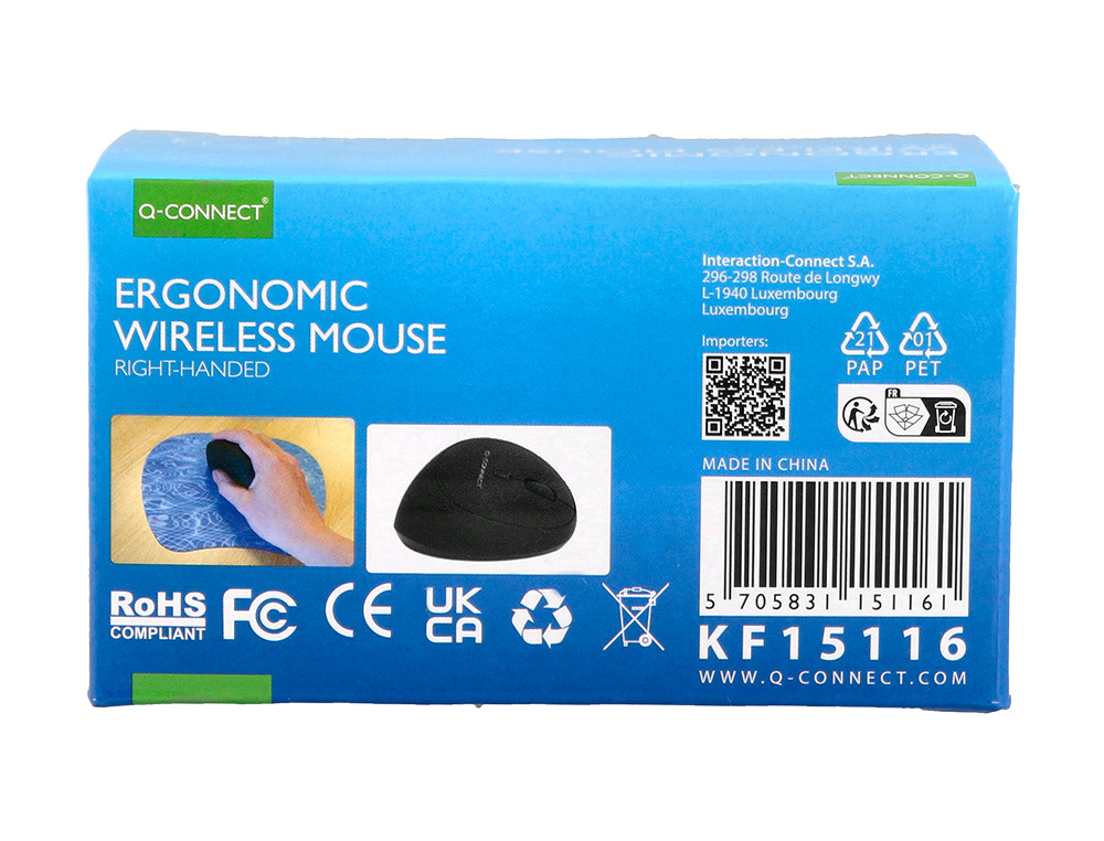RATO Q-CONNECT OTICO SEM FIOS ERGONOMICO VERTICAL DPI 800/1200/1600 PILHA AA PRETO