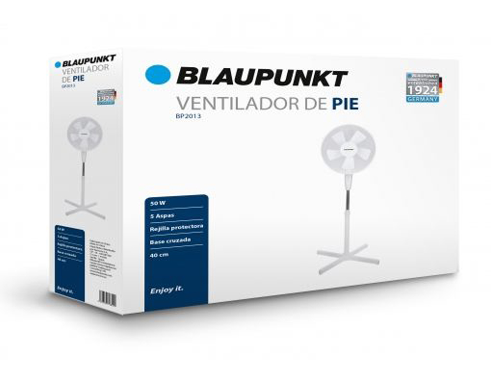 VENTILADOR BLAUPUNKT DE PE BASE CRUZADA 5 LAMINAS 3 VELOCIDADES ALTURA REGULAVEL COM COMANDO DISTANCIA+TEMPORIZADOR 45W