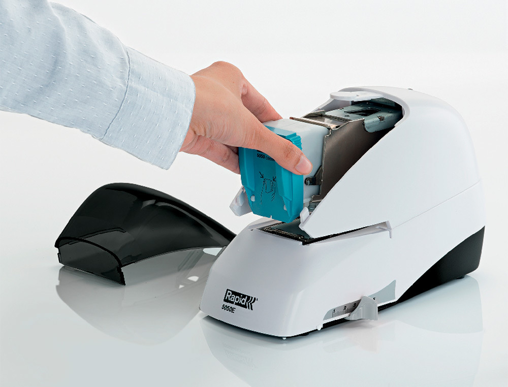 AGRAFADOR RAPID 5050E ELETRICO BRANCO/PRETO CAPACIDADE 50 FOLHAS USA AGRAFES CASSETE 5050