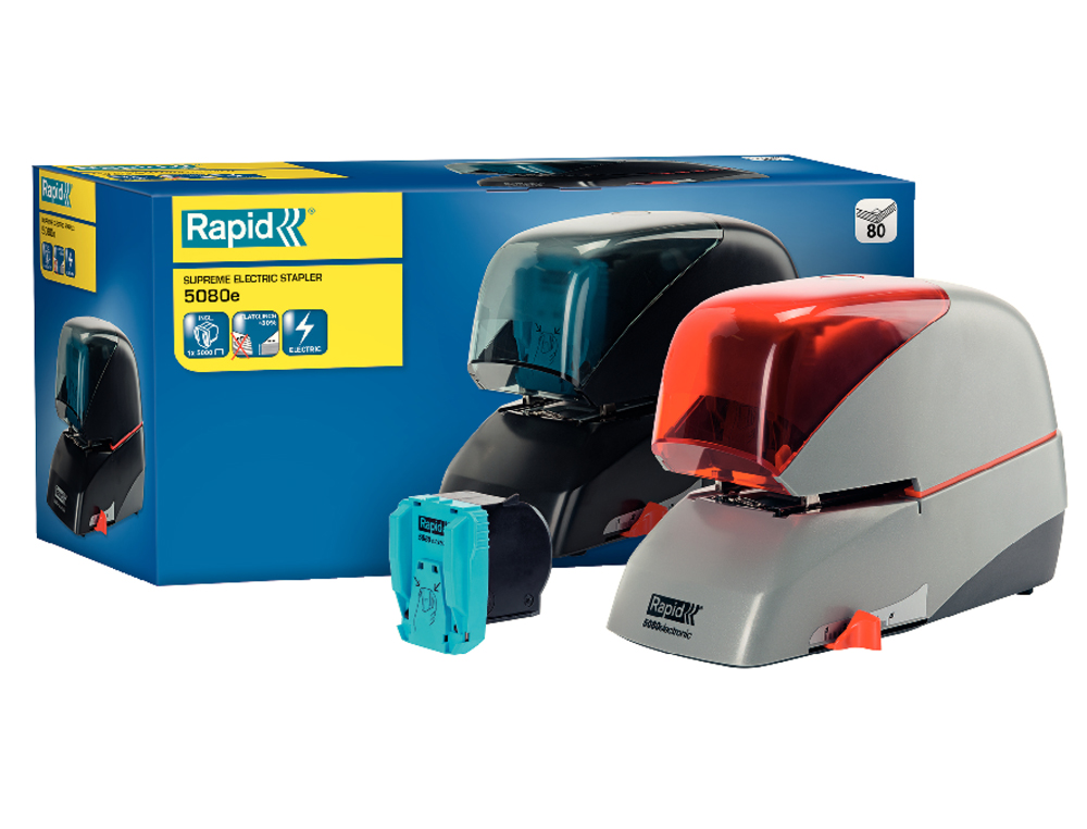 AGRAFADOR RAPID 5080E ELETRICO BRANCO/PRETO CAPACIDADE 80 FOLHAS USA AGRAFES CASSETE 5080