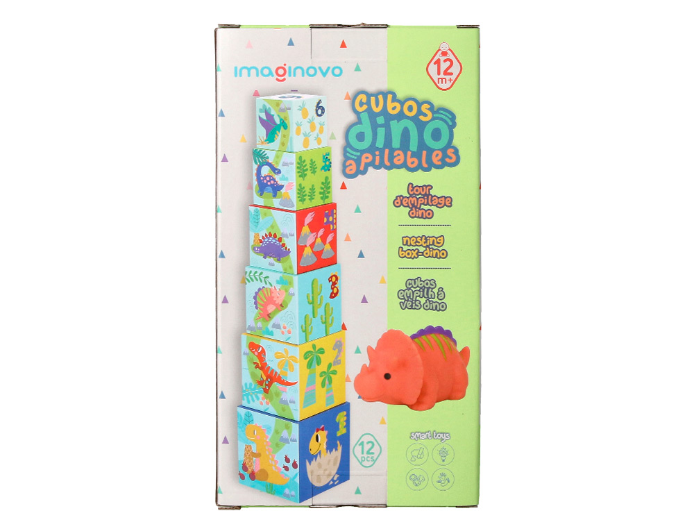 JOGO INFANTIL IMAGINOVO CUBOS EMPILHAVEIS NINHOS DINOSSAUROS +12 MESES 12 PECAS 13X13X13CM