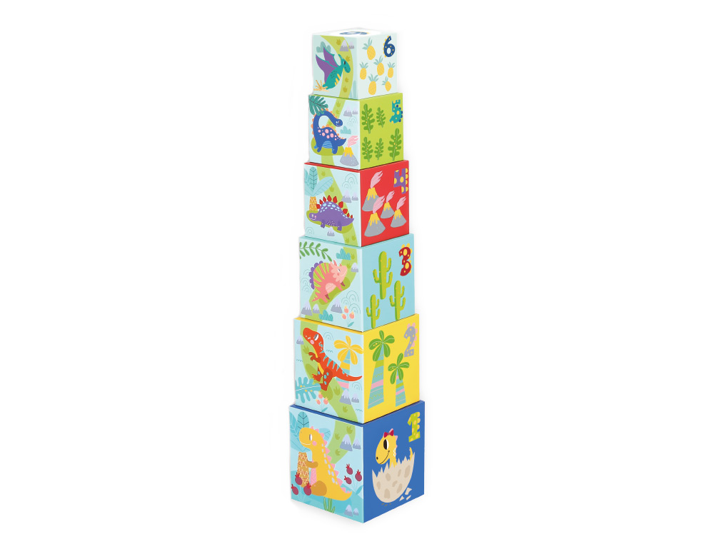 JOGO INFANTIL IMAGINOVO CUBOS EMPILHAVEIS NINHOS DINOSSAUROS +12 MESES 12 PECAS 13X13X13CM