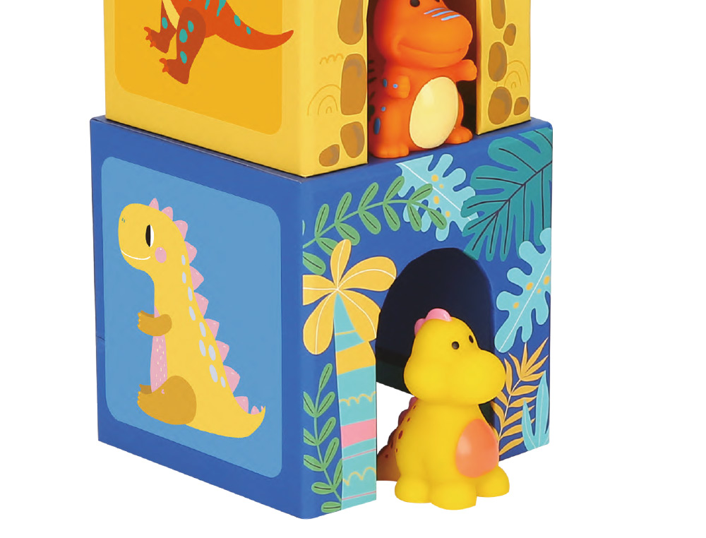 JOGO INFANTIL IMAGINOVO CUBOS EMPILHAVEIS NINHOS DINOSSAUROS +12 MESES 12 PECAS 13X13X13CM