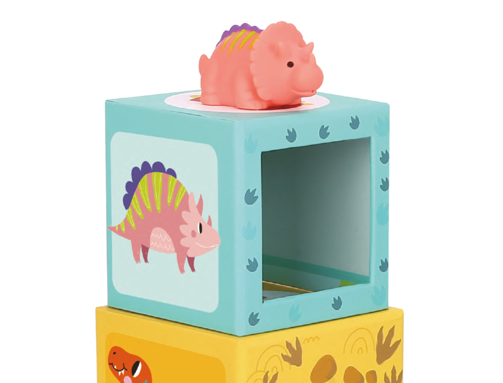 JOGO INFANTIL IMAGINOVO CUBOS EMPILHAVEIS NINHOS DINOSSAUROS +12 MESES 12 PECAS 13X13X13CM