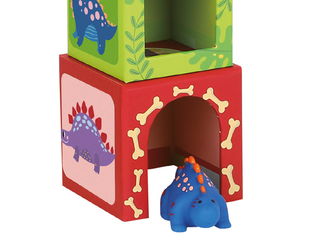 JOGO INFANTIL IMAGINOVO CUBOS EMPILHAVEIS NINHOS DINOSSAUROS +12 MESES 12 PECAS 13X13X13CM