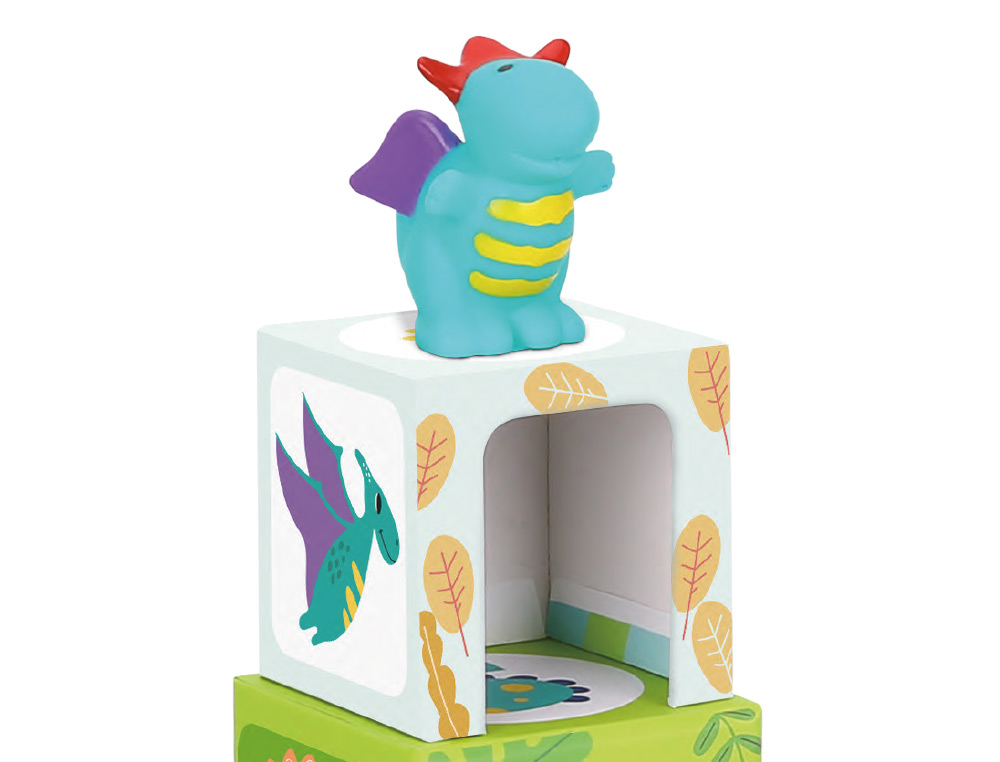 JOGO INFANTIL IMAGINOVO CUBOS EMPILHAVEIS NINHOS DINOSSAUROS +12 MESES 12 PECAS 13X13X13CM