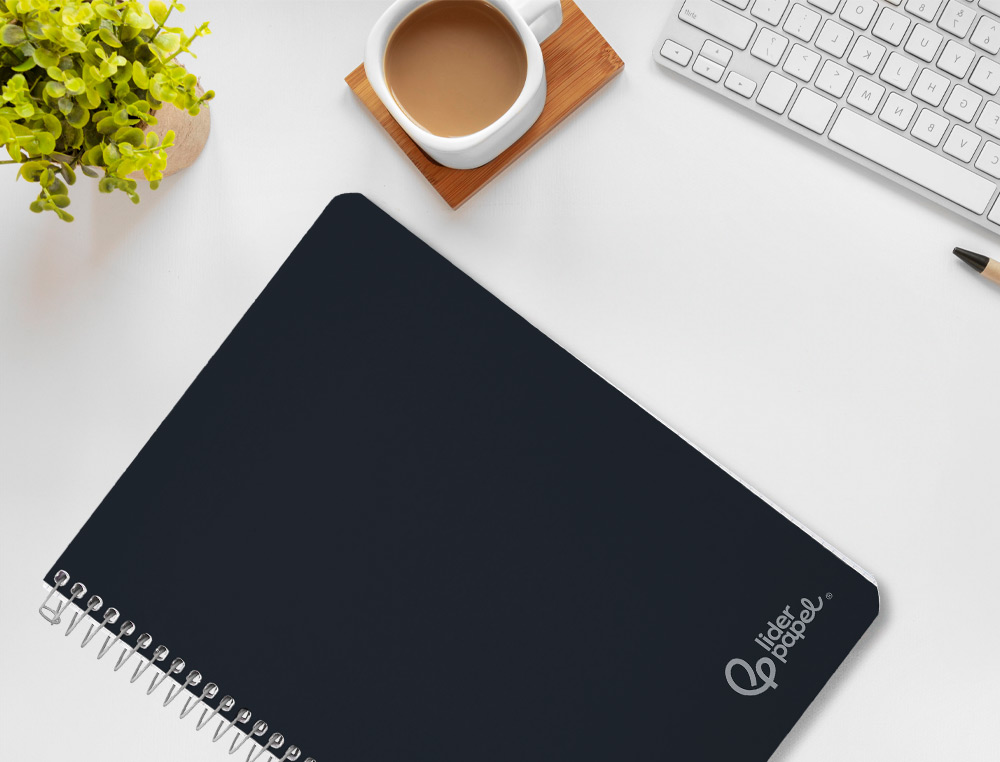 CADERNO ESPIRAL LIDERPAPEL WITTY DIN A4 CAPA DURA 80F 90GR PAUTADO COM MARGEM COR PRETO