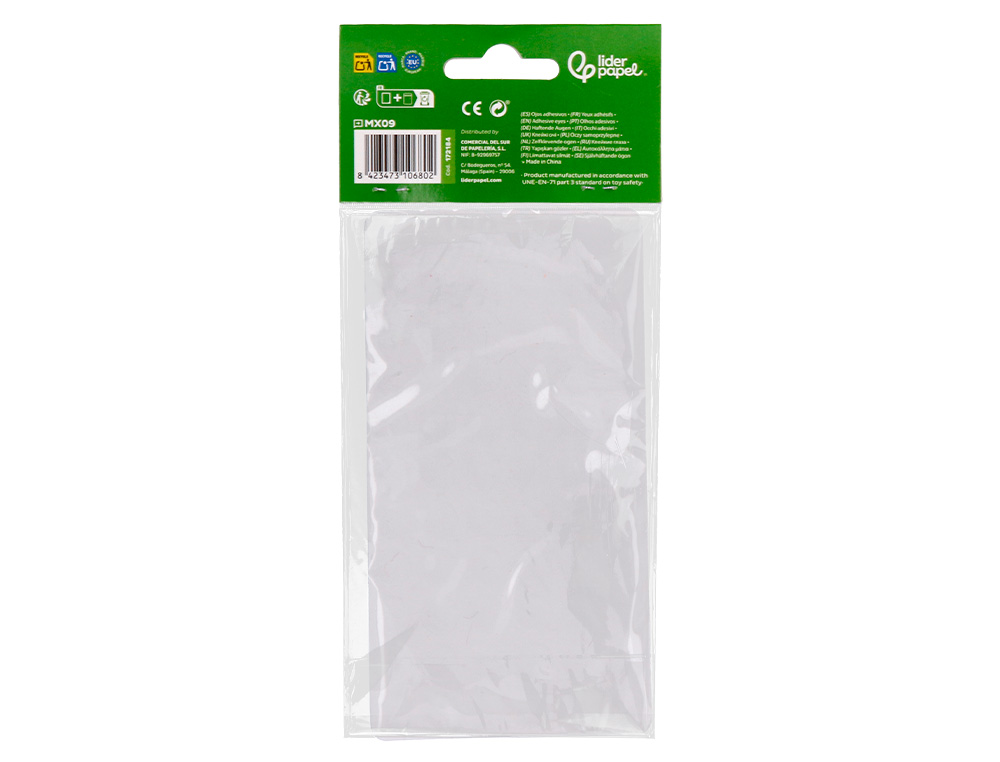 OLHO ADESIVO LIDERPAPEL 10 MM COM PUPILA PRETA E PESTANAS DE COR AZUL BOLSA DE 66 UNIDADES