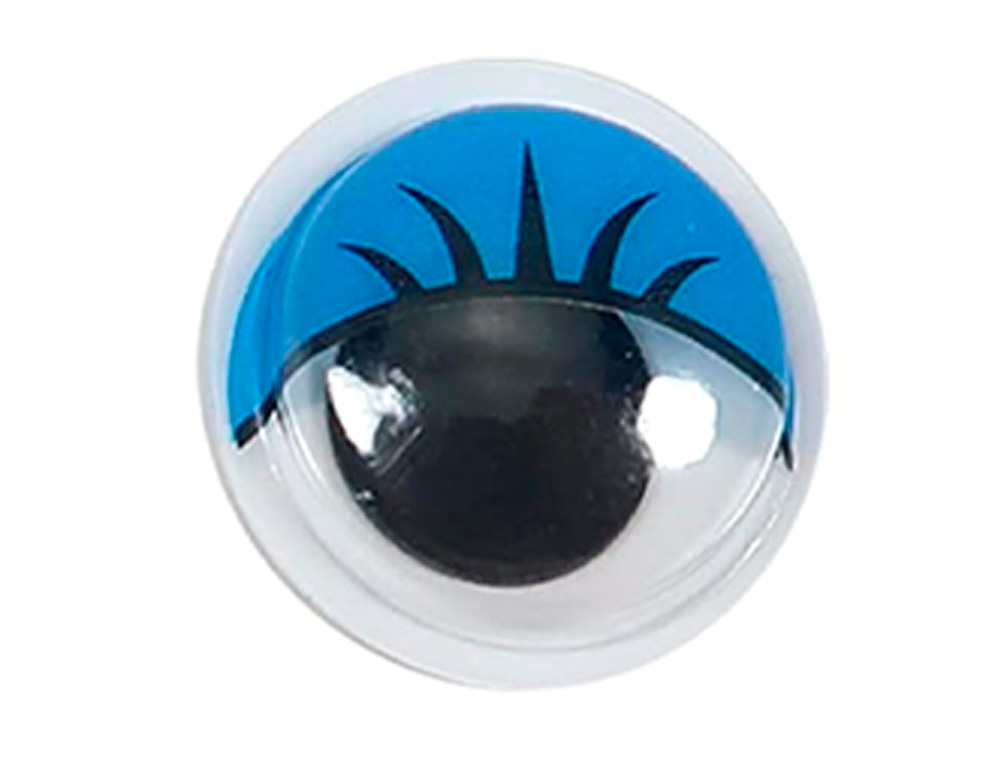 OLHO ADESIVO LIDERPAPEL 10 MM COM PUPILA PRETA E PESTANAS DE COR AZUL BOLSA DE 66 UNIDADES