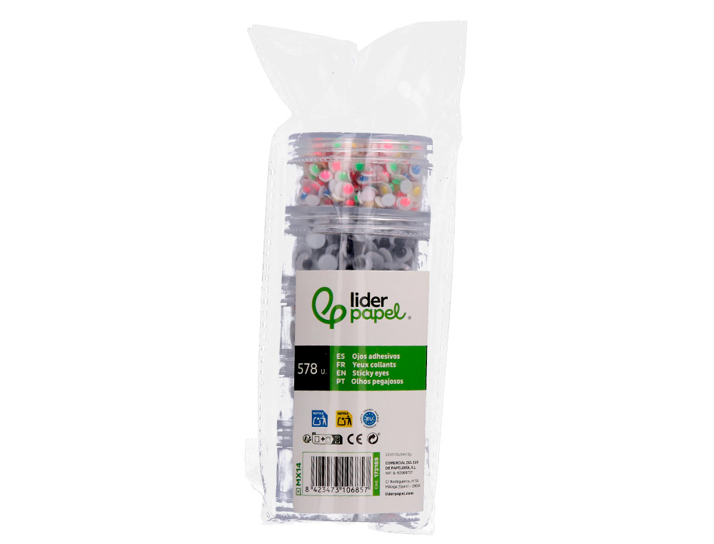 OLHO ADESIVO LIDERPAPEL TAMANHOS E CORES SORTIDOS 5 FRASCOS ADAPTAVEIS COM 578 UNIDADES