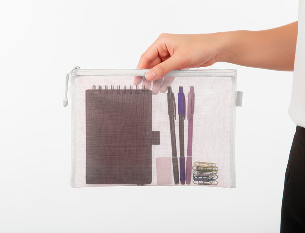 BOLSA COM FECHO DE CORRER LIDERPAPEL POLIESTER TRANSPIRAVEL MULTIUSOS DIN A5 BRANCO