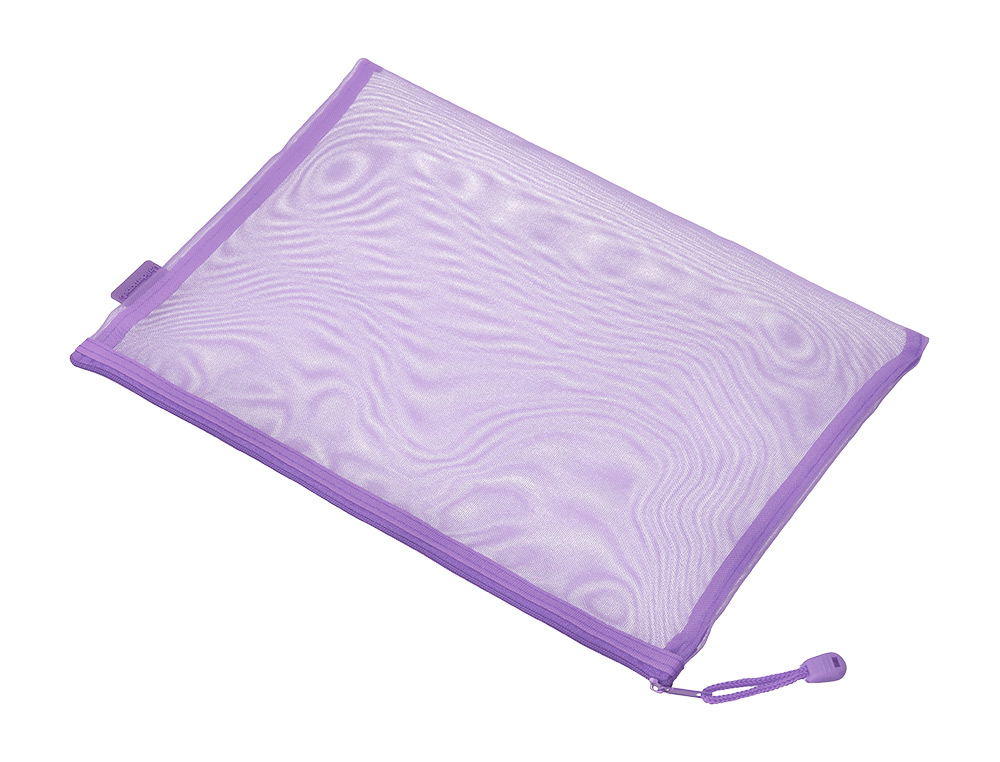 BOLSA COM FECHO DE CORRER LIDERPAPEL POLIESTER TRANSPIRAVEL MULTIUSOS DIN A4 ROXO PASTEL