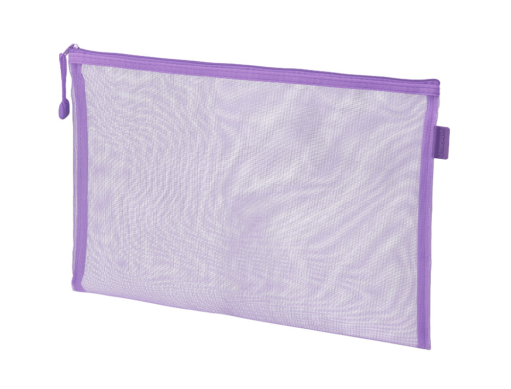 BOLSA COM FECHO DE CORRER LIDERPAPEL POLIESTER TRANSPIRAVEL MULTIUSOS DIN A5 ROXO PASTEL