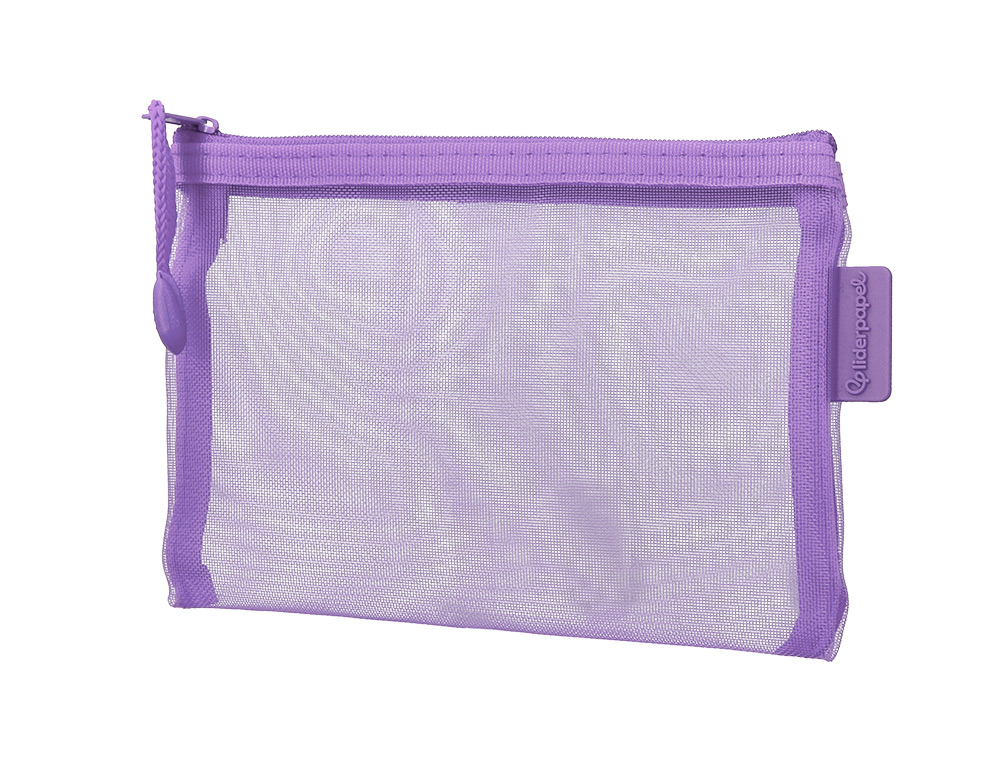 BOLSA COM FECHO DE CORRER LIDERPAPEL POLIESTER TRANSPIRAVEL MULTIUSOS DIN A6 ROXO PASTEL