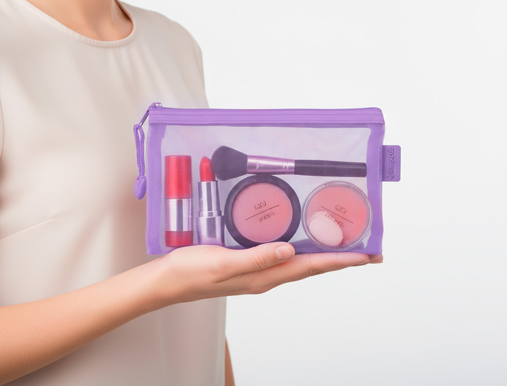 BOLSA COM FECHO DE CORRER LIDERPAPEL POLIESTER TRANSPIRAVEL MULTIUSOS DIN A6 ROXO PASTEL