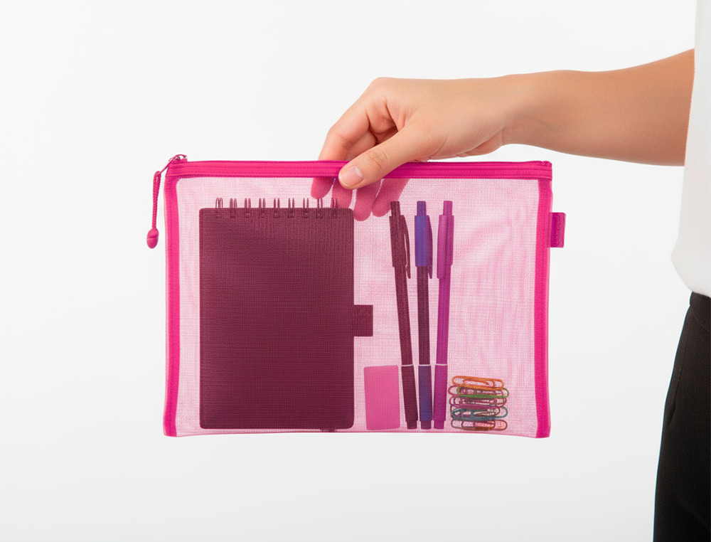 BOLSA COM FECHO DE CORRER LIDERPAPEL POLIESTER TRANSPIRAVEL MULTIUSOS DIN A5 ROSA