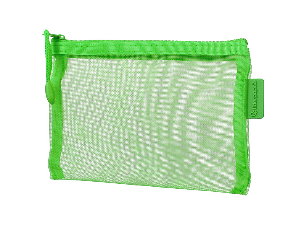 BOLSA COM FECHO DE CORRER LIDERPAPEL POLIESTER TRANSPIRAVEL MULTIUSOS DIN A6 VERDE PASTEL
