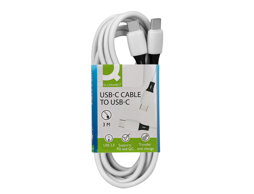 CABO USB-C A USB-C Q-CONNECT PVC COMPRIMENTO 3M BRANCO