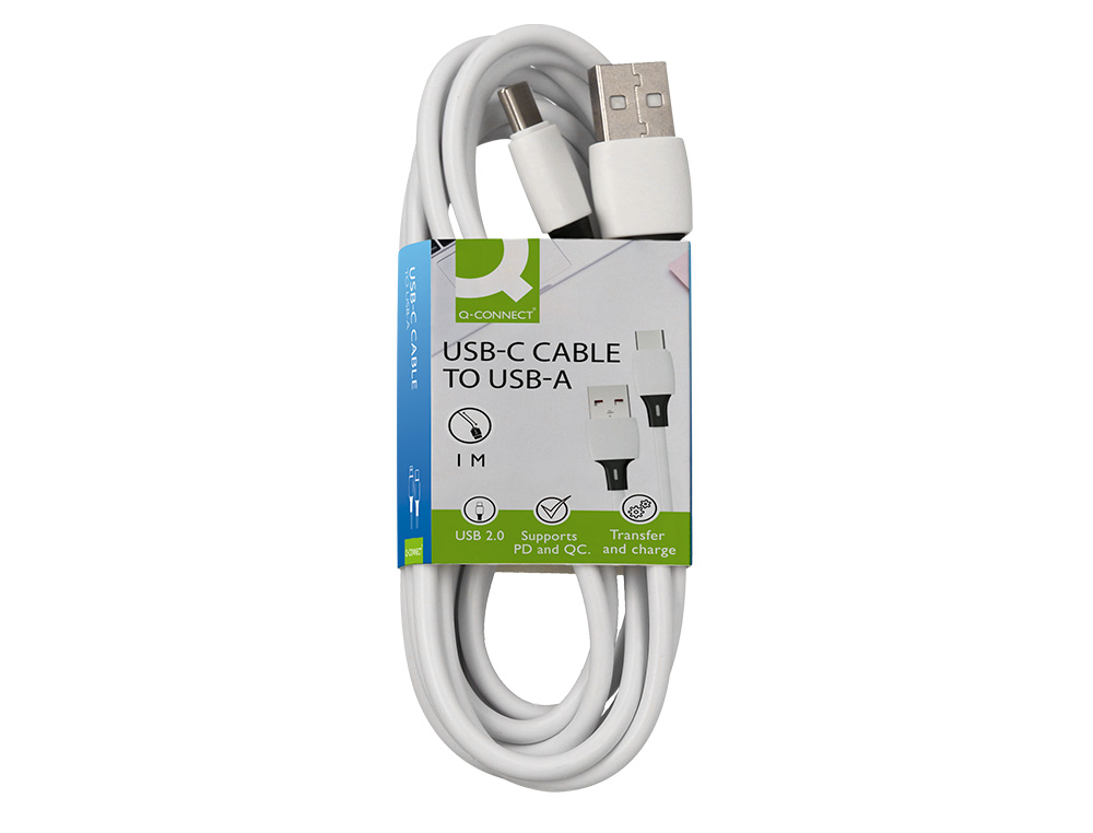 CABO USB-C A USB-A Q-CONNECT PVC COMPRIMENTO 1M BRANCO