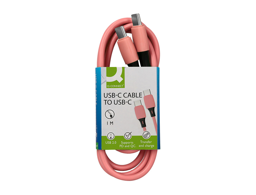 CABO USB-C A USB-C Q-CONNECT PVC COMPRIMENTO 1M ROSA