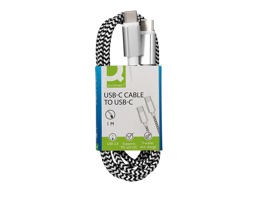 CABO USB-C A USB-C Q-CONNECT NYLON COMPRIMENTO 1M BRANCO