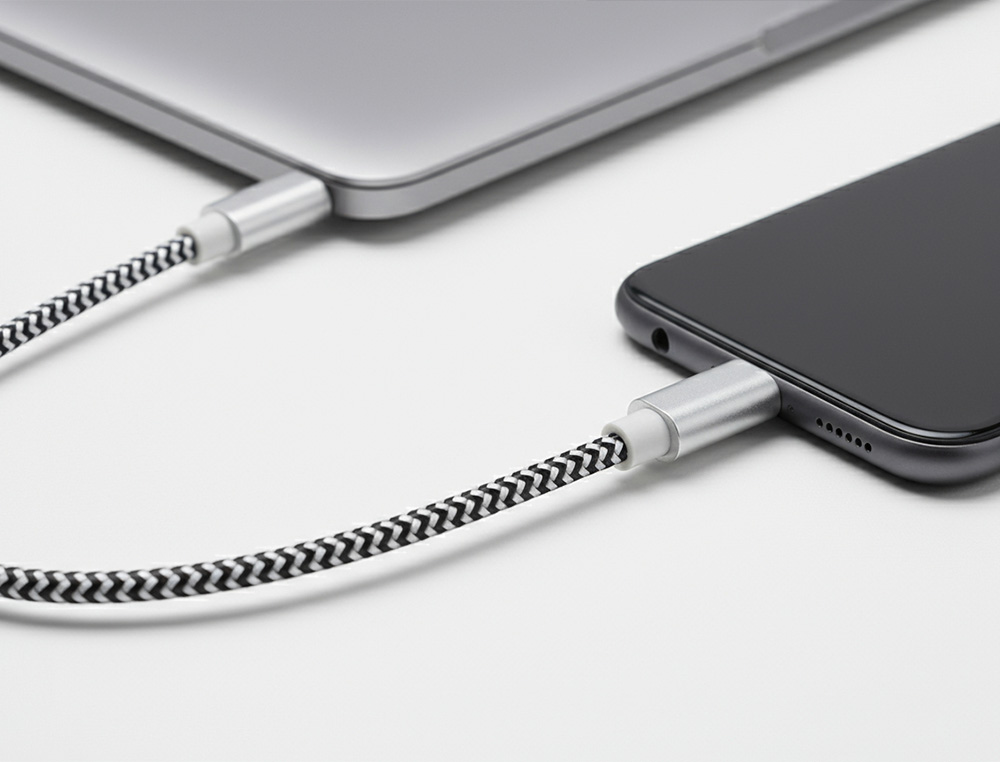 CABO USB-C A USB-C Q-CONNECT NYLON COMPRIMENTO 1M BRANCO