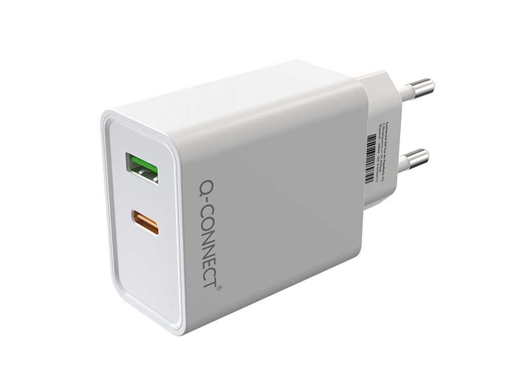 CARREGADOR DE PAREDE USB-A E USB-C Q-CONNECT 20 W BRANCO