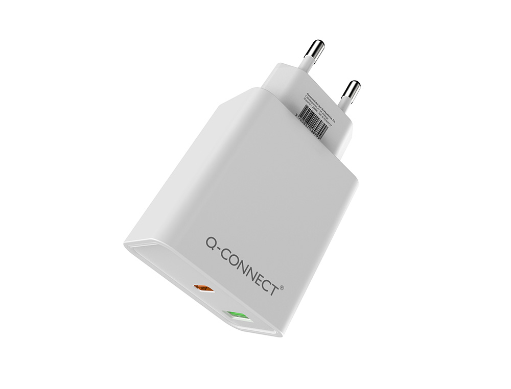 CARREGADOR DE PAREDE USB-A E USB-C Q-CONNECT 20 W BRANCO