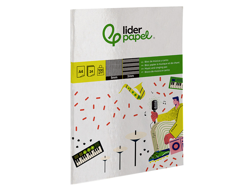 BLOCO MUSICA E CANTO LIDERPAPEL PENTAGRAMA PAUTADO 2 MM QUADRICULA 5MM DIN A4 24 FOLHAS 100 GR