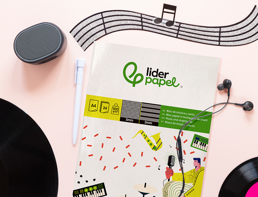 BLOCO MUSICA E CANTO LIDERPAPEL PENTAGRAMA PAUTADO 2 MM QUADRICULA 5MM DIN A4 24 FOLHAS 100 GR