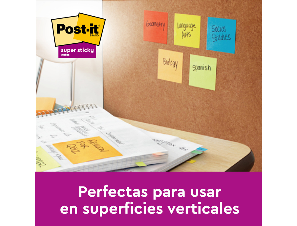 BLOCO DE NOTAS ADESIVAS POST IT SUPER STICKY CARNIVAL 100% PEFC 76X127 MM PACK DE 6 BLOCOS CORES SORTIDAS