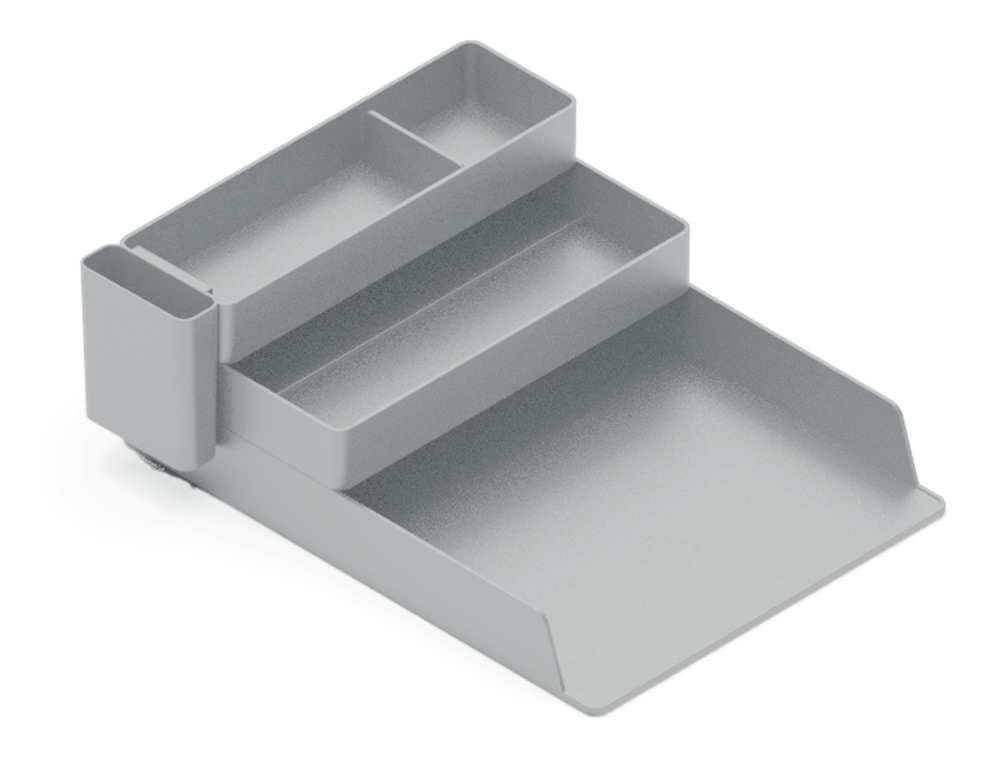 BANDEJA DE SECRETARIA DE PLASTICO Q-CONNECT ORGANIZADOR DE ESCRITORIO COM 4 DEPARTAMENTOS COR CINZA 115X240X323 MM