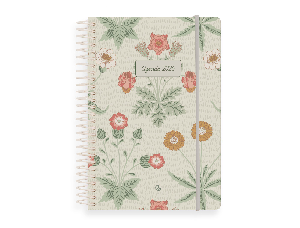 AGENDA ESPIRAL LIDERPAPEL SANTORINI A6 2026 DIA PAGINA CREME PAPEL 60 GR FSC