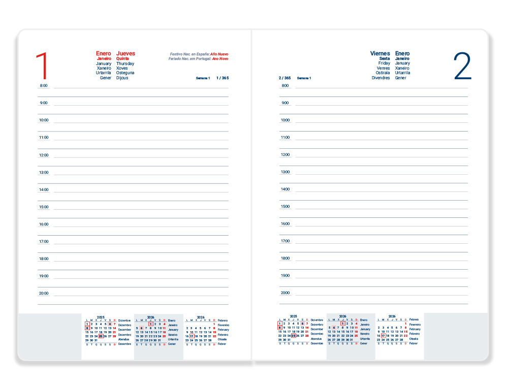 AGENDA ESPIRAL LIDERPAPEL SANTORINI A6 2026 DIA PAGINA CREME PAPEL 60 GR FSC
