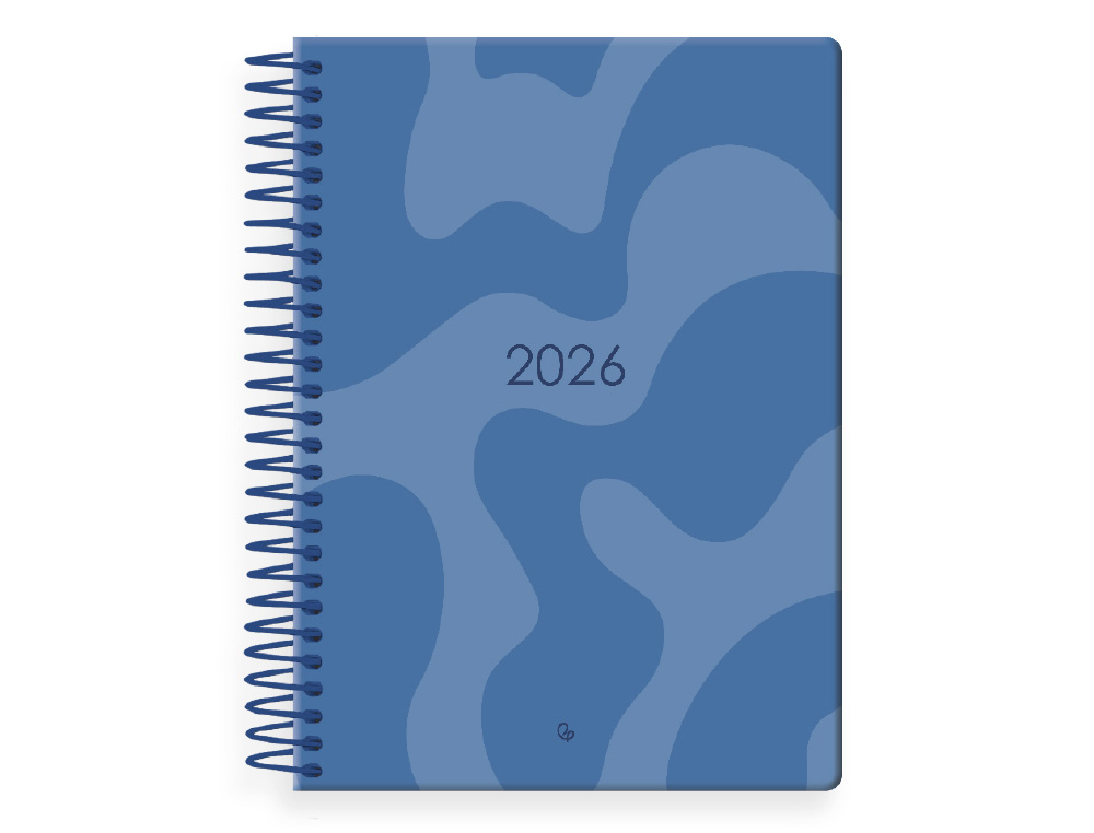 AGENDA ESPIRAL LIDERPAPEL SYROS 15X21 2026 DIA PAGINA AZUL PAPEL 60 GR FSC