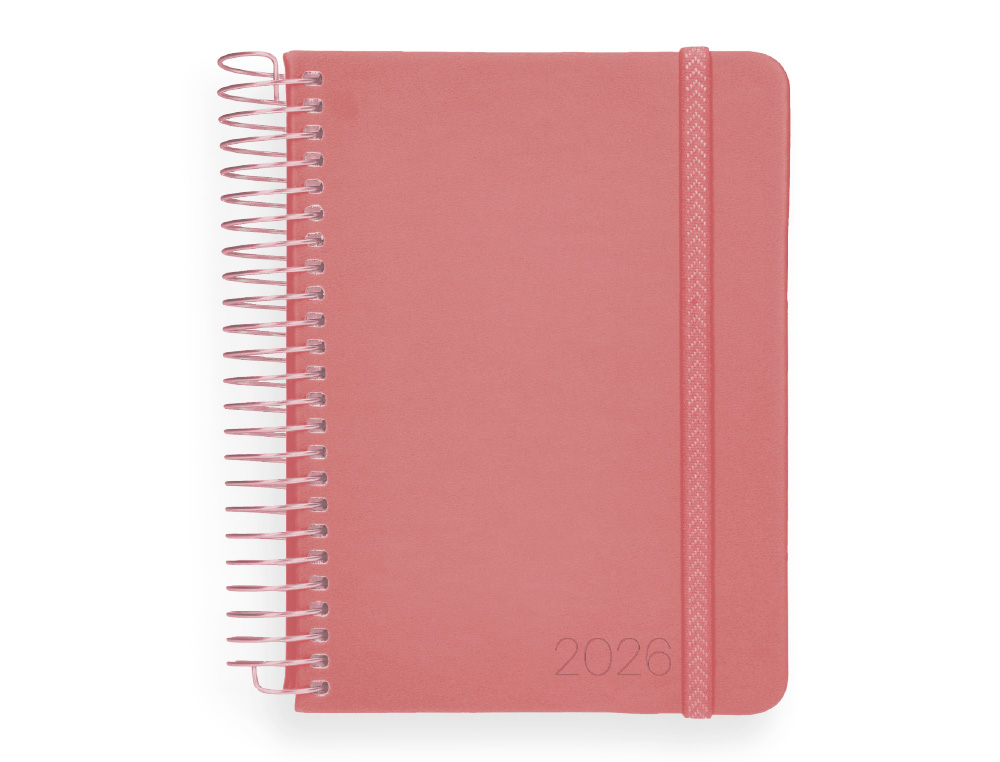 AGENDA ESPIRAL LIDERPAPEL NEON A5 2026 DIA PAGINA ROSA PAPEL 70 GR FSC