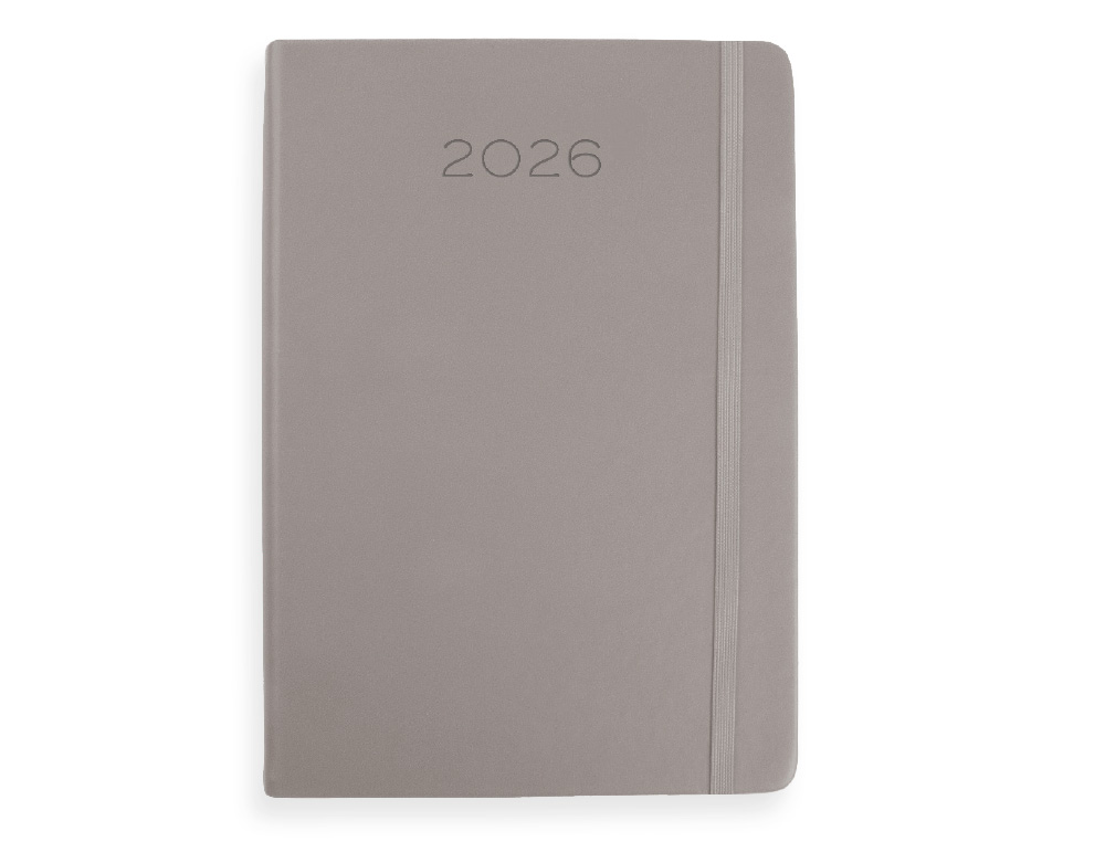 AGENDA ENCADERNADA LIDERPAPEL MYKONOS 15X21 2026 DIA PAGINA CINZA PAPEL 70 GR FSC