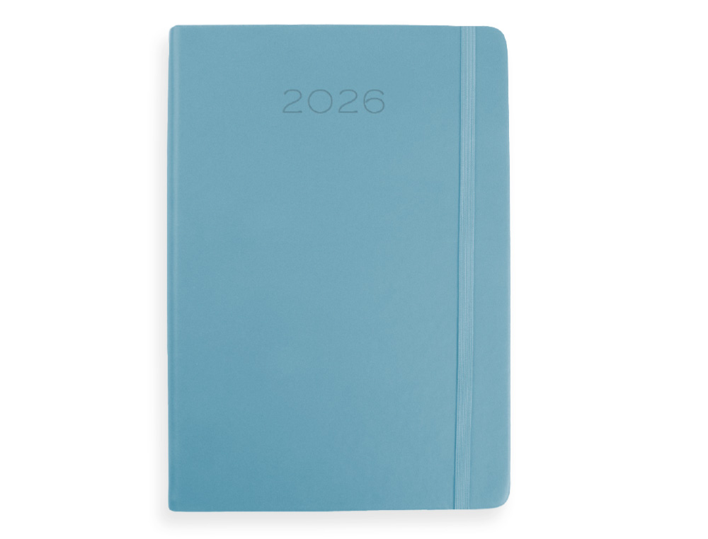AGENDA ENCADERNADA LIDERPAPEL MYKONOS 15X21 2026 DIA PAGINA AZUL CLARO PAPEL 70 GR FSC