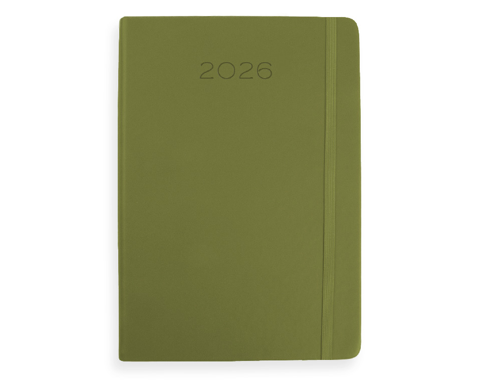 AGENDA ENCADERNADA LIDERPAPEL MYKONOS 15X21 2026 DIA PAGINA VERDE ESCURO PAPEL 70 GR FSC