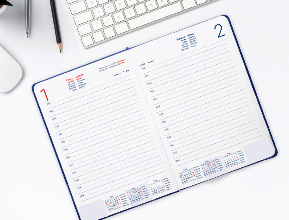 AGENDA ENCADERNADA LIDERPAPEL SIFNOS A5 2026 DIA PAGINA AZUL PAPEL 70 GR FSC